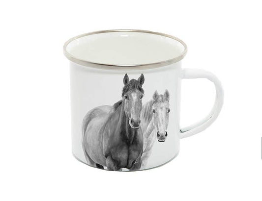 Enamel Mug, Horses, Ponies, Ash & Star, Monochrome